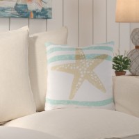 Highland Dunes Chaucer Stripes And Starfish Outdoor Throw Pillow HLDS3403